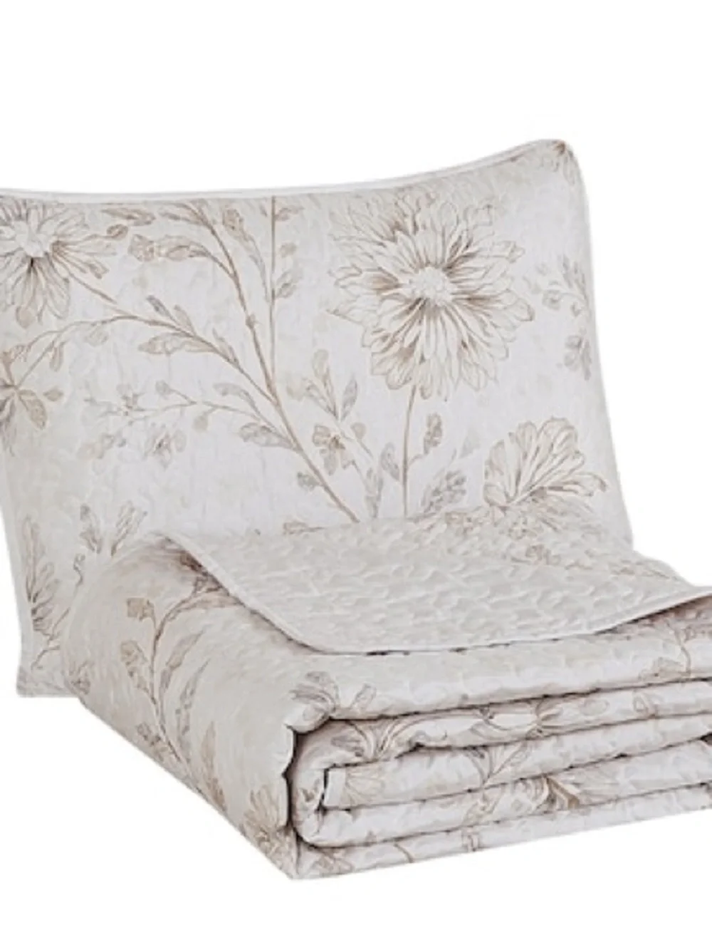 Floral Quilted quilt Set in Soft Taupe and Cream size king
